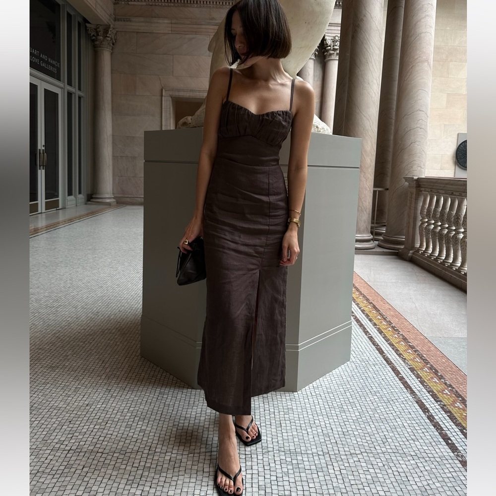Women’s Brown Midi Dress with Spaghetti Straps